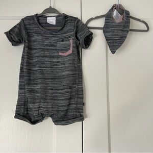 Kidding Around Baby Toddler Romper Grey w/ Purple Accents and Coordinating Bib